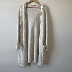 Jenni Kayne Oatmeal Cotton Linen Long Hooded Cardigan Sweater M Knit Designer